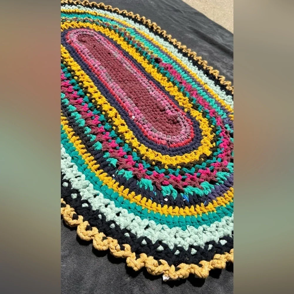 HANDMADE crochet upcycled recycled bohemian multicolor mat Sz 35